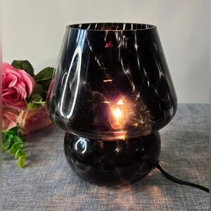 Stylish Brown Tortoise Glass Mushroom Lamp, 7" Glossy Finish Elegant Table Lamp